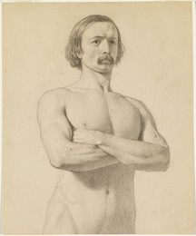 1906P708 Male Nude - Academic nude Study, half-length with Moustache and Arms folded