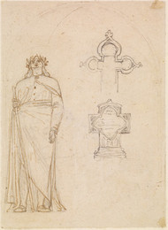 1906P680 Early compositional Study_Study for the Figure of Milton_Two Designs for Tombstones