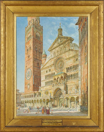 1911P1 Cremona - West Front and Tower of Cathedral, Baptistry