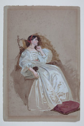 1934P86 Portrait Of A Woman Seated In A White Silk Dress