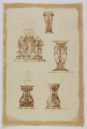 1974M3.108 Wilkinson Tracing, Design for an urn on a pedestal, and for a stand with inlaid decoration