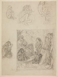 1906P788 Dalziels' Bible Gallery - Joseph's Coat - Compositional Sketch and four Studies for Jacob's Granddaughter