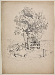 1906P970 Study of a Landscape With a Tree and Wooden Fence (after John Sell Cotman)