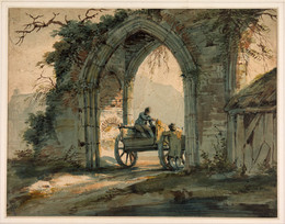 1910P68 Ruined Archway With Horse, Cart and Two Figures