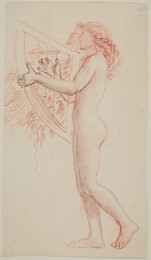 1927P571 Female Nude - Study of Figure holding a Harp, facing left