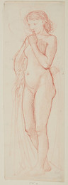 1927P578 Female Nude - Study of a Female Figure holding Drapery