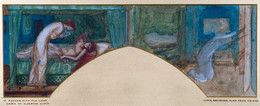 1922P203  Cupid and Psyche - Study for the Palace Green Mural - Psyche holding the Lamp gazes on the Face of sleeping Cupid and  Psyche abandoned