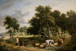 1925P119 Landscape - Cattle Crossing A Stream
