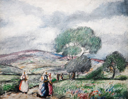 1940P1 Stormy Landscape With Blue And Red Figures