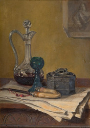 1901P31.19 Still Life Of Newspaper, Pipe, Decanter And Jar