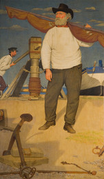 1918P45 Fisherman Carrying a Sail