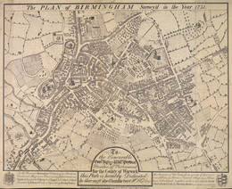 1970V444 Engraving-Map of Birmingham 1731