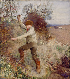 1934P677 A Boy Cutting a Stick