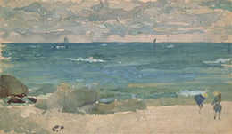 1955P117 Beach Scene With Two Figures