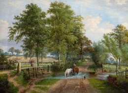 1984V107 Rural Scene With Horses at Stream