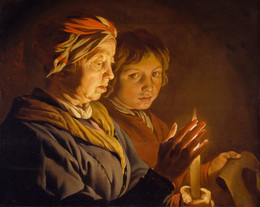 1958P1 Old Woman And A Boy By Candlelight