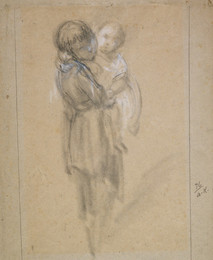 1953P208 Study of a Beggar Girl Standing Holding a Child