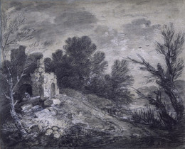 1953P202 Wooded Landscape With Figure and a Ruined Castle