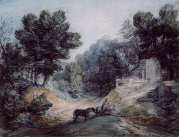 1953P209 Wooded Landscape With Horseman and Buildings