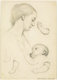 1906P679 Infant's Repast - Study of a Mother and Child with separate Arm and Leg Studies of the Child