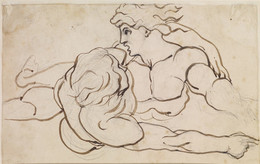 1906P698 Two Nude Angels Holding onto Each Other