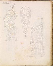 1952P6.13 Sketch of studies of a 12th century warrior, shield and throne