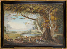 1953P371 Landscape With Lake And Large Tree In Foreground