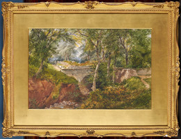 1984P10 Wooded Landscape with Sheep Crossing a Bridge