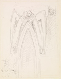 1906P605 Sketch for a Gothic Window incorporating Angels embracing