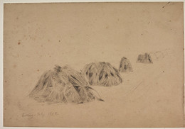 1906P1017 Sketch of a Row of Corn Stooks, at Kelling, Norfolk
