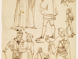 1906P737 Costume Studies - French and Italian thirteenth-and fourteenth-century Costumes (seven drawings)