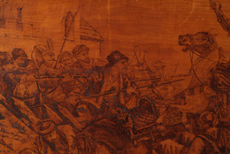 1965T2489 Pyrography Picture Panel - Asiastic Battle Scene