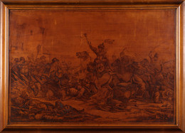 1965T2489 Pyrography Picture Panel - Asiastic Battle Scene